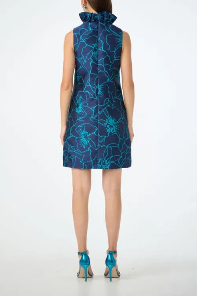 Trina Turk Edina High Ruffle Neck Dress In Blue