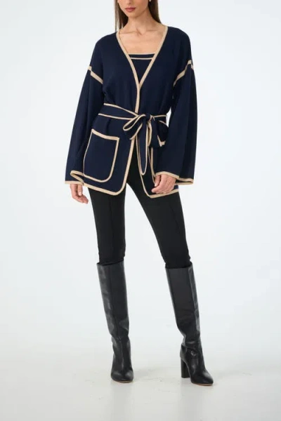 Trina Turk Wright Belted Flare Sleeve Cardigan In Black