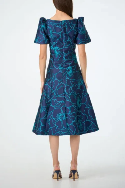 Trina Turk Valla Square Neck Jacquard Midi Dress In Blue