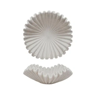 Storied Home Chic Ruffle Stone-finish Bowl, Cream In White