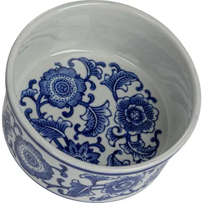 Storied Home Stoneware Pet Bowl With Design, Blue And White In Blue