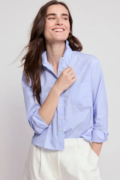 The Shirt By Rochelle Behrens The Long Sleeve Boxy Crop Shirt In Blue