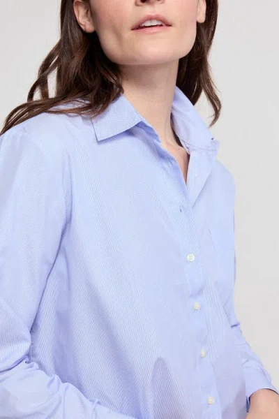 The Shirt By Rochelle Behrens The Long Sleeve Boxy Crop Shirt In Blue