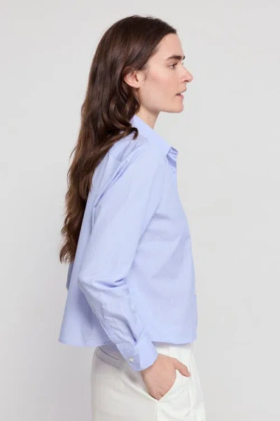The Shirt By Rochelle Behrens The Long Sleeve Boxy Crop Shirt In Blue