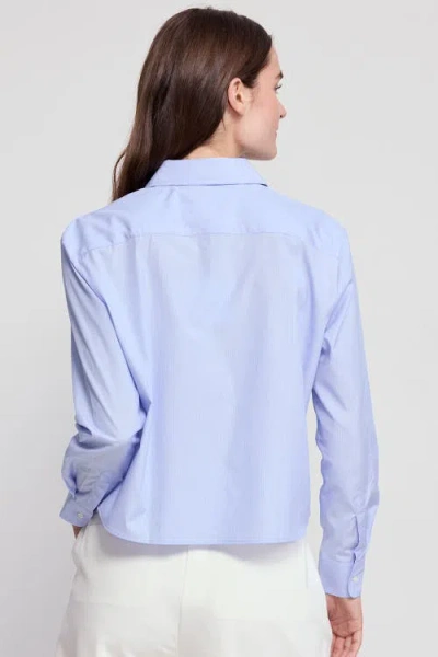 The Shirt By Rochelle Behrens The Long Sleeve Boxy Crop Shirt In Blue