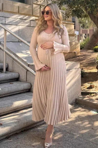 Pinkblush Ribbed Knit Maxi Dress In Brown