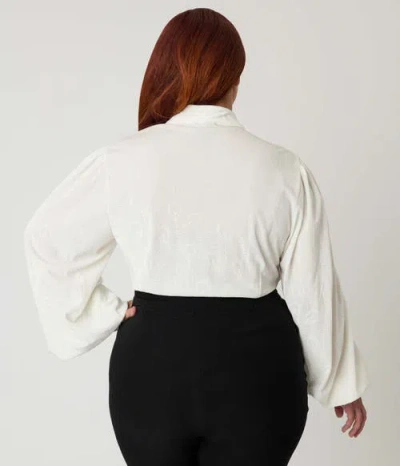 Unique Vintage Plus Size Long Sleeve Neck Tie Gwen Blouse In White