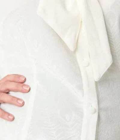 Unique Vintage Plus Size Long Sleeve Neck Tie Gwen Blouse In White