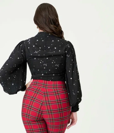 Unique Vintage Long Sleeve Neck Tie Gwen Blouse In Black