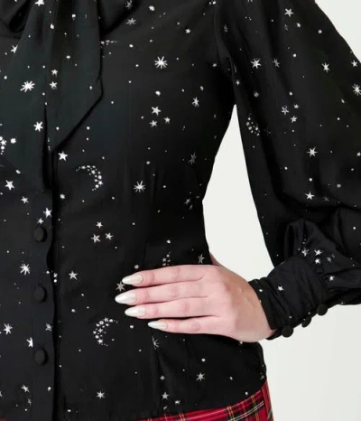 Unique Vintage Long Sleeve Neck Tie Gwen Blouse In Black