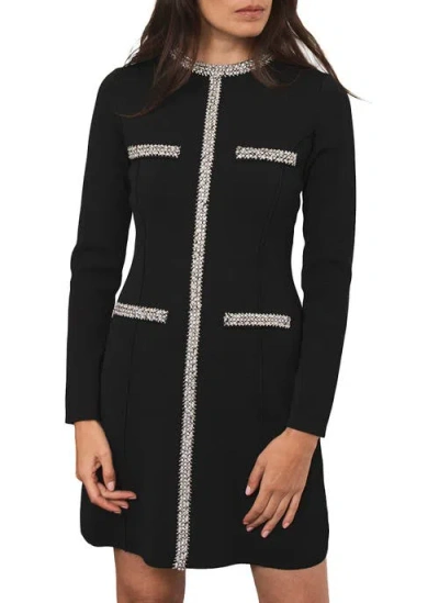 Mint Velvet Embellished Trim Mini Dress In Black