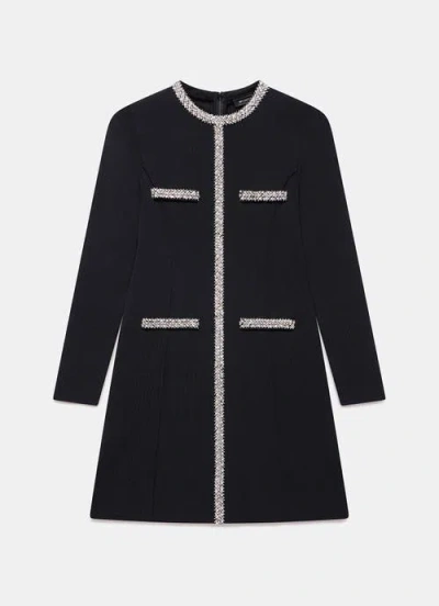 Mint Velvet Embellished Trim Mini Dress In Black