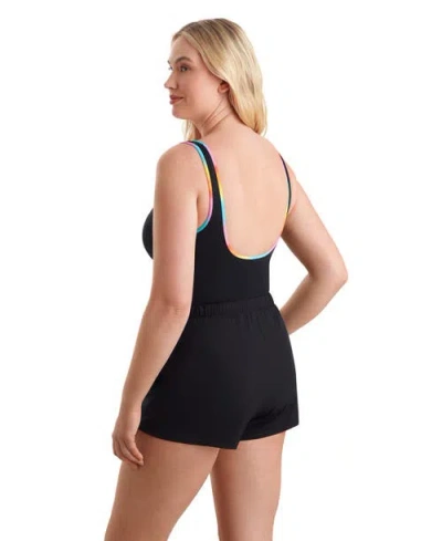 Shapesolver Sport Shirred Zipper Runaround Chlorine Resistant One-piece Swimsuit