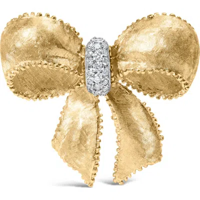 Haus Of Brilliance 18k Yellow Gold And 3/5 Cttw Diamond Bow Pin Brooch In Gold
