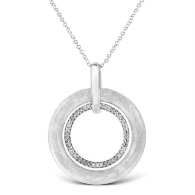 Haus Of Brilliance Silver Prong-set Diamond Accent Satin Finished Double Circle Pendant Necklace In Metallic