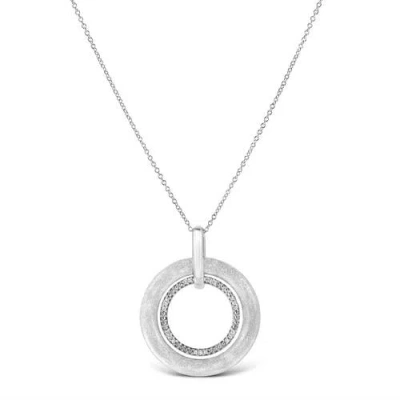 Haus Of Brilliance Silver Prong-set Diamond Accent Satin Finished Double Circle Pendant Necklace In Metallic