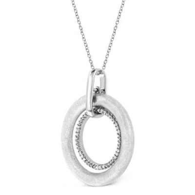 Haus Of Brilliance Silver Prong-set Diamond Accent Satin Finished Double Circle Pendant Necklace In Metallic