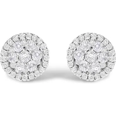 Haus Of Brilliance 14k White Gold 1.0 Cttw Diamond Cluster Button Stud Earrings In Metallic
