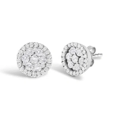 Haus Of Brilliance 14k White Gold 1.0 Cttw Diamond Cluster Button Stud Earrings In Metallic