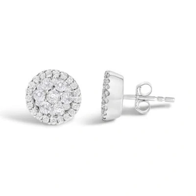 Haus Of Brilliance 14k White Gold 1.0 Cttw Diamond Cluster Button Stud Earrings In Metallic