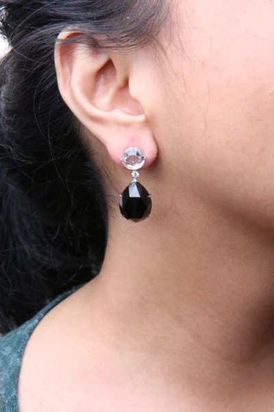 Haus Of Brilliance 18k White Gold 1/5 Cttw Diamond With Round White Topaz And 20x15mm Pear Cut Black Onyx Gemstone Dang