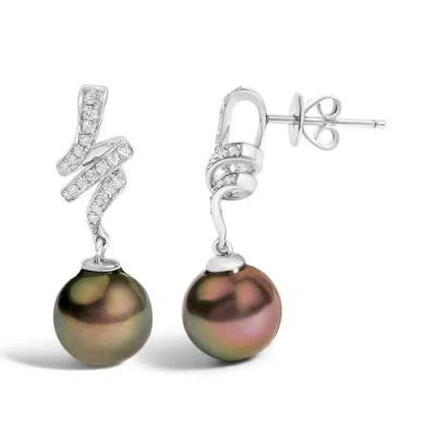 Haus Of Brilliance 14k White Gold 9mm Cultured Black Pearl And Diamond Accent Drop And Dangle Earrings In Multi