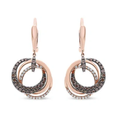 Haus Of Brilliance 14k Rose Gold 1.00 Cttw White And Brown Diamond Intertwining Hoops And Circle Dangle Earrings In Pink