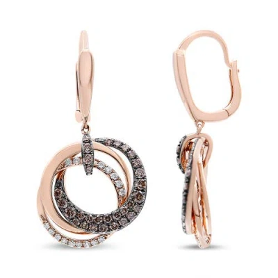 Haus Of Brilliance 14k Rose Gold 1.00 Cttw White And Brown Diamond Intertwining Hoops And Circle Dangle Earrings In Pink