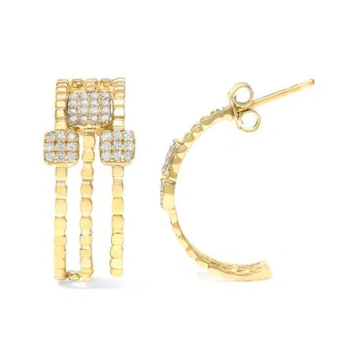 Haus Of Brilliance 14k Yellow Gold Plated Silver 1/4 Cttw Diamond Link Dangle Stud Earrings In Yellow