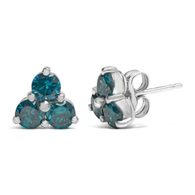 Haus Of Brilliance 14kt White Gold Treated Blue Diamond Trio Stud Earrings In Multi