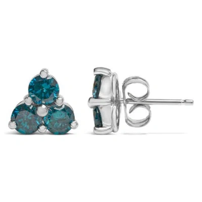 Haus Of Brilliance 14kt White Gold Treated Blue Diamond Trio Stud Earrings In Multi