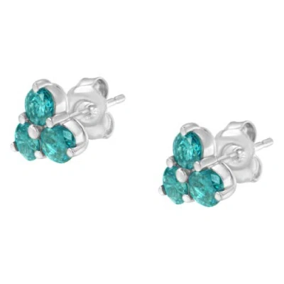 Haus Of Brilliance 14kt White Gold Treated Blue Diamond Trio Stud Earrings In Multi