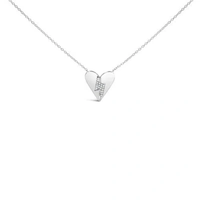 Haus Of Brilliance .925 Sterling Silver Diamond Broken Heart Pendant Necklace In Metallic