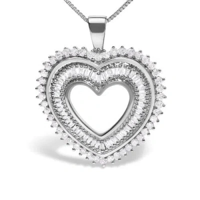 Haus Of Brilliance .925 Sterling Silver 1.0 Ctw Diamond Shadow Open Heart Halo Pendant Necklace In Metallic