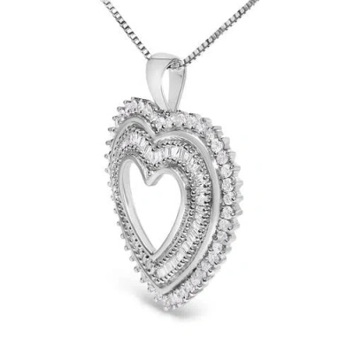 Haus Of Brilliance .925 Sterling Silver 1.0 Ctw Diamond Shadow Open Heart Halo Pendant Necklace In Metallic