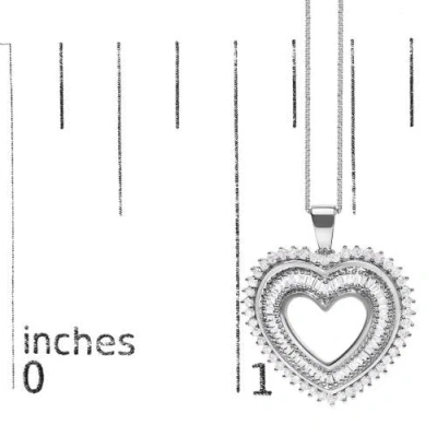 Haus Of Brilliance .925 Sterling Silver 1.0 Ctw Diamond Shadow Open Heart Halo Pendant Necklace In Metallic