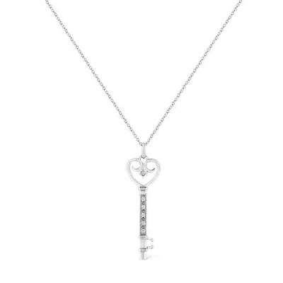 Haus Of Brilliance Silver Pave And Bezel-set Diamond Accent Key Heart And Lock Pendant Necklace In Gold