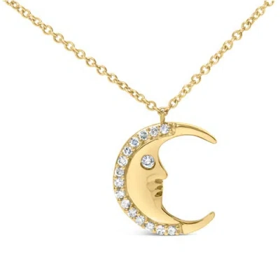 Haus Of Brilliance 14k Yellow Gold 1/10 Cttw Diamond Crescent Man On The Moon Pendant Necklace In Multi