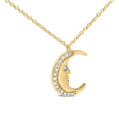 Haus Of Brilliance 14k Yellow Gold 1/10 Cttw Diamond Crescent Man On The Moon Pendant Necklace In Multi