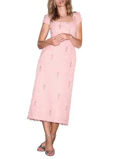 Mint Velvet Embellished Jacquard Midi Dress In Pink