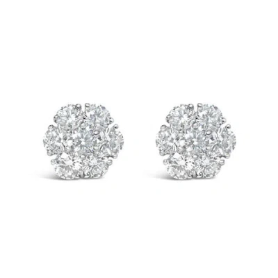 Haus Of Brilliance 14k White Gold 1 3/4 Ct Lab Grown Diamond Floral Cluster Composite Stud Earring In Gray
