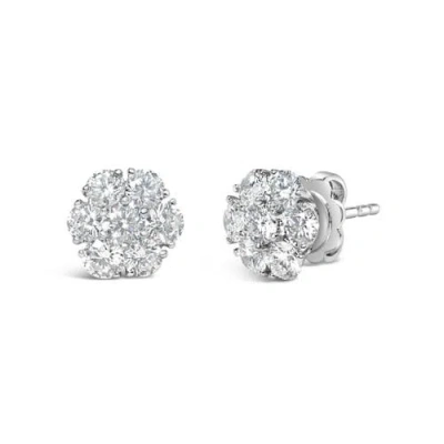 Haus Of Brilliance 14k White Gold 1 3/4 Ct Lab Grown Diamond Floral Cluster Composite Stud Earring In Gray