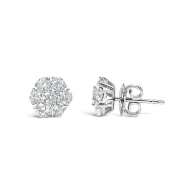 Haus Of Brilliance 14k White Gold 1 3/4 Ct Lab Grown Diamond Floral Cluster Composite Stud Earring In Gray