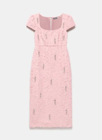 Mint Velvet Embellished Jacquard Midi Dress In Pink