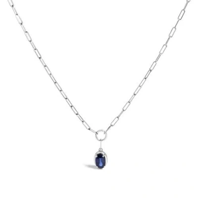 Haus Of Brilliance 10k White Gold 6x4 Mm Oval Blue Sapphire Solitaire Paperclip Pendant Necklace In Gray
