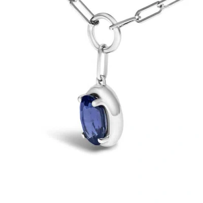 Haus Of Brilliance 10k White Gold 6x4 Mm Oval Blue Sapphire Solitaire Paperclip Pendant Necklace In Gray