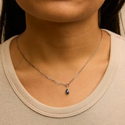 Haus Of Brilliance 10k White Gold 6x4 Mm Oval Blue Sapphire Solitaire Paperclip Pendant Necklace In Gray