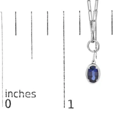 Haus Of Brilliance 10k White Gold 6x4 Mm Oval Blue Sapphire Solitaire Paperclip Pendant Necklace In Gray