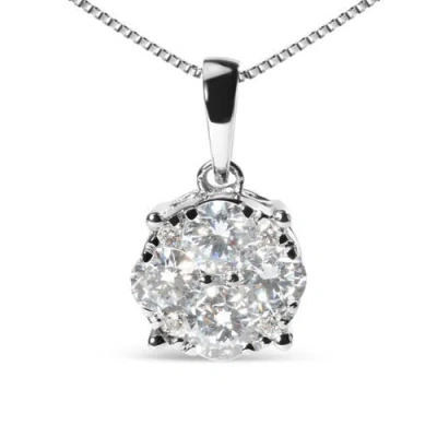 Haus Of Brilliance 14k White 1.00 Cttw Lab Grown Diamond Cluster Pendant Necklace In Gray