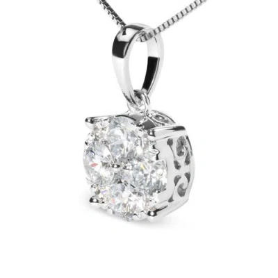 Haus Of Brilliance 14k White 1.00 Cttw Lab Grown Diamond Cluster Pendant Necklace In Gray